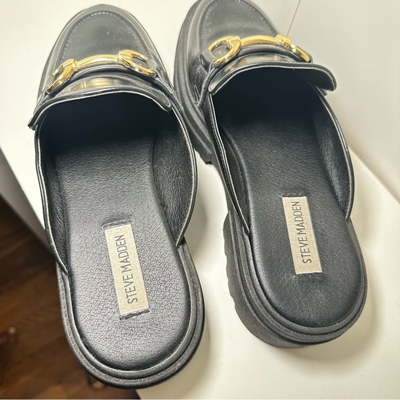 Steve Madden Black Mules with Gold Accents - Picture 5 of 9